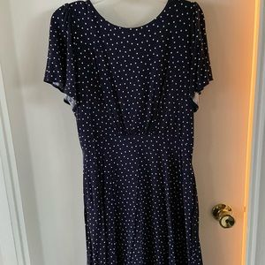 Loft navy blue and white polka dot dress